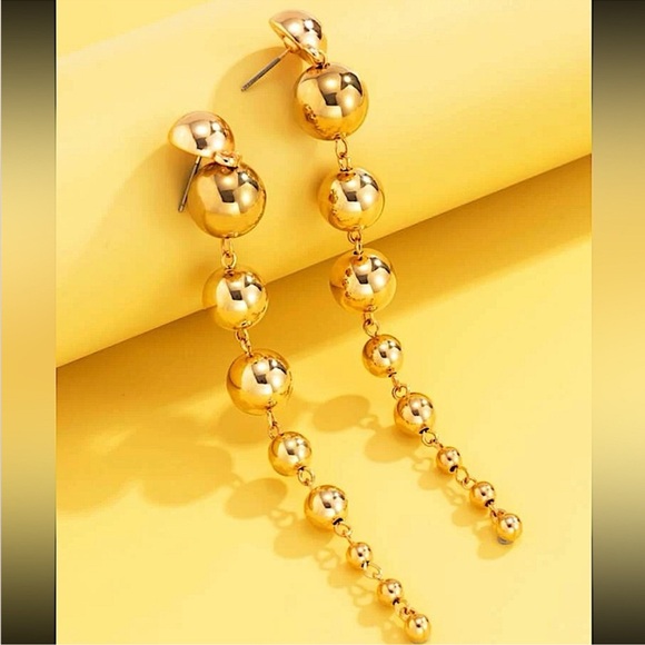 Gold Ball Drop Beaded Dangle Earrings - Picture 4 of 7